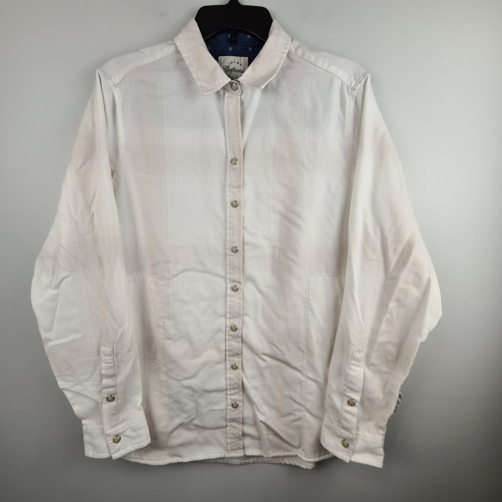 Jachs Girlfriend Womens White Snap Button Plaid Textured Long Sleeve Shirt M